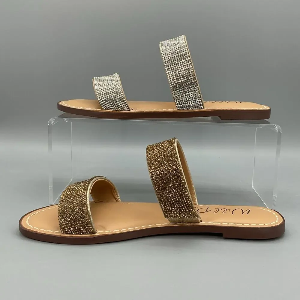 NEW Wild Pair Women’s Rhinestone Ginnie Slide Sandals Silver/Bronze Size 7.5M